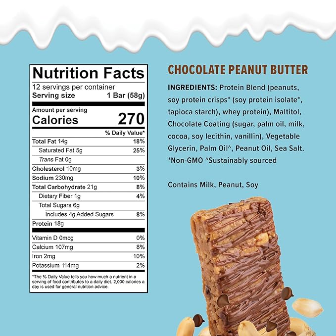 JiMMY'S! Functional Protein Bar - Chocolate Peanut Butter - 12 Count - 18g of Protein, Low Sugar, Gluten Free