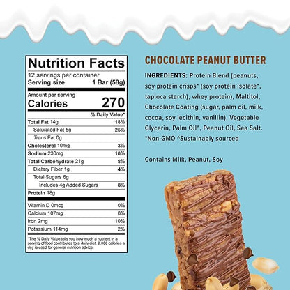 JiMMY'S! Functional Protein Bar - Chocolate Peanut Butter - 12 Count - 18g of Protein, Low Sugar, Gluten Free