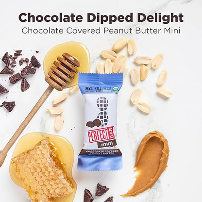 Perfect Bar Mini, Chocolate Covered Peanut Butter Protein Bar, Protein Snack, Snack Bar, Organic, Gluten Free, Soy Free, Non GMO, No Sugar Alcohols, 1.05 Ounce Bar, 18 Count