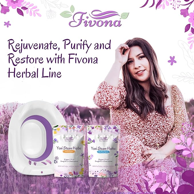 Fivona Yoni Steam Kit 3-in-1 Complete Set of Over The Toilet Foldable Steamer Seat and Hand Pump with 1 Pack of Blue Moon and 1 Pack of Sunrise Yoni Steaming Herbs