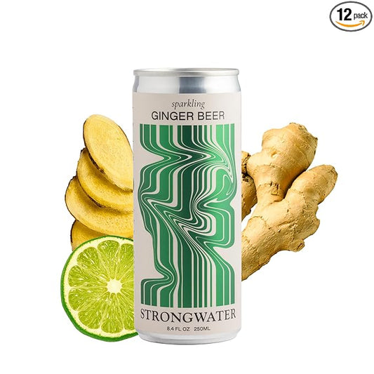 Strongwater Sparkling Ginger Beer - 12 Pack Cans (8.4 Fl Oz Each) - Premium Craft Cocktail Mixer Made with Filtered Rocky Mountain Water & Ginger Root - Real Cane Sugar, No Artificial Flavors
