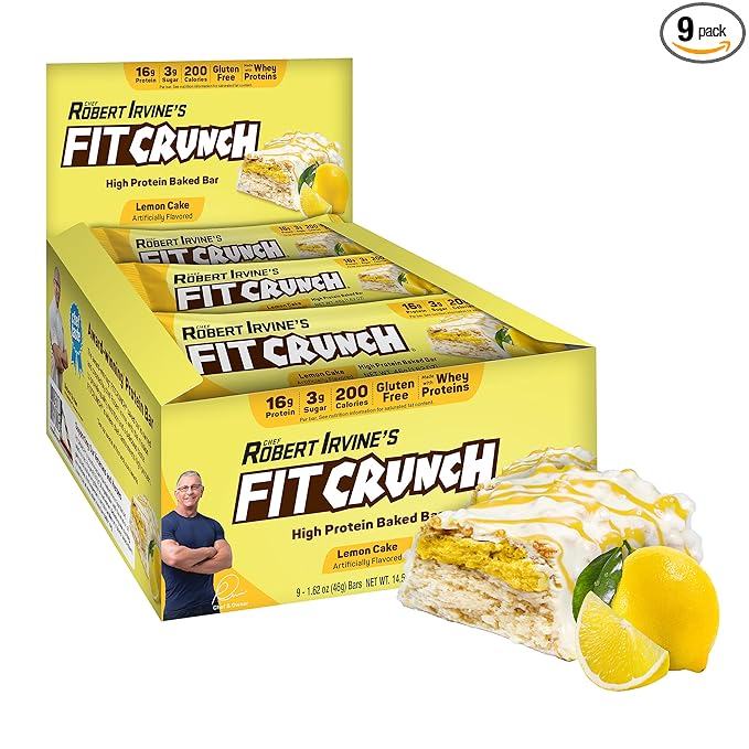 FITCRUNCH Snack Size Protein Bars, 6-Layer Baked Bar, 3g of Sugar & Soft Cake Core (9 Bars, Lemon Cake)