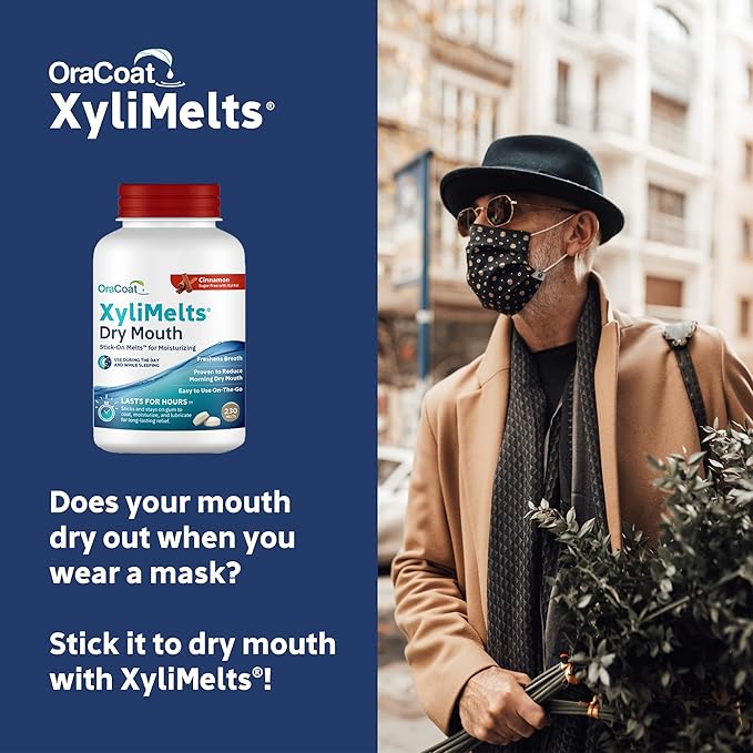 OraCoat XyliMelts Dry Mouth Relief Moisturizing Stick-On-Melts with Xylitol, 230 Count, Cinnamon, Helps Stimulate Saliva for Dry Mouth, Non-Acidic, Day & Night Use, Time Release for Up to 8-Hour