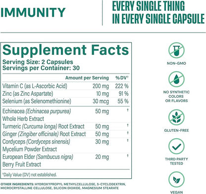 Habit Immunity Supplement 2 Pack (120 Capsules) - New Look, Echinacea, Elderberry, Turmeric, Zinc Blend to Support Immune Health and Antioxidant Levels, Vegan, Non-GMO