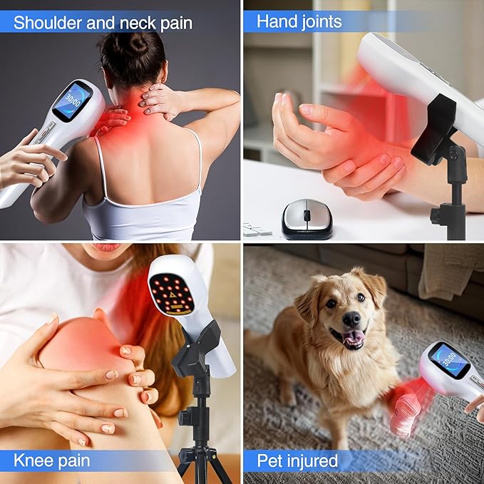 Cold Laser Therapy Device with LED (4x808nm +14X650nm), +14X650nm), Red 8.6×2.1 Inch