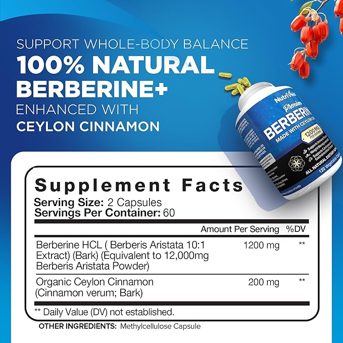 Nutrivein Premium Berberine HCL 1200mg Plus 120 Capsules