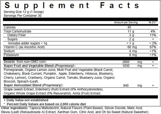 Biopharma Scientific Nanoreds: Reds Superfood Fruit & Vegetable Powder Smoothie Mix for Digestive Health & Immunity with Antioxidants, VitaminC, Elderberry, Pomegranate, Berry Flavor, 30 Servings