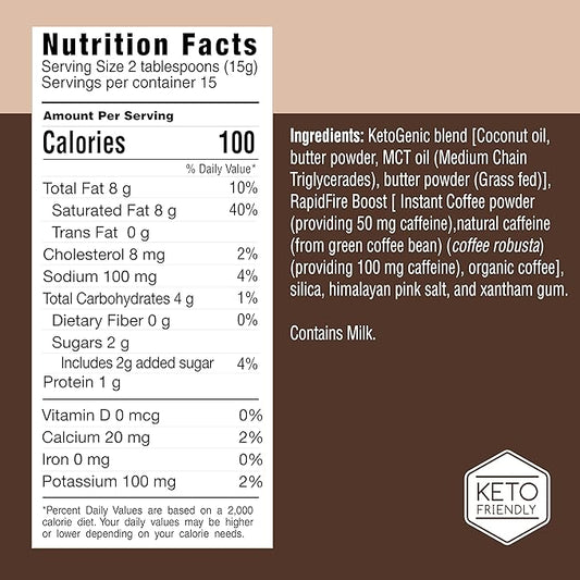 Rapidfire Ketogenic High Performance Instant Coffee Mix, Supports Energy and Metabolism, 15 Servings, brown, 7.93 ounce (pack of 1)