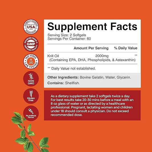 Antarctic Krill Oil 2000mg Softgels Per Serving 3 Krill 3rd Party 2 Months