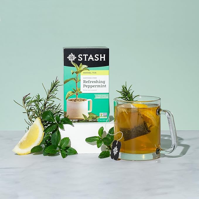 Stash Tea Peppermint Herbal Tea - Naturally Caffeine Free, Non-GMO Project Verified Premium Tea with No Artificial Ingredients, 20 Count (Pack of 6) - 120 Bags Total