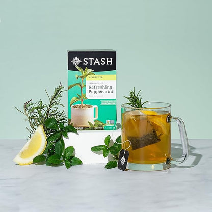 Stash Tea Peppermint Herbal Tea - Naturally Caffeine Free, Non-GMO Project Verified Premium Tea with No Artificial Ingredients, 20 Count (Pack of 6) - 120 Bags Total