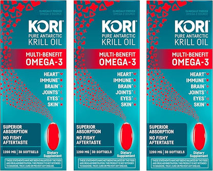 Kori Krill Oil Omega 3 Supplement, 1200mg Softgels, 30 Softgels, 3)