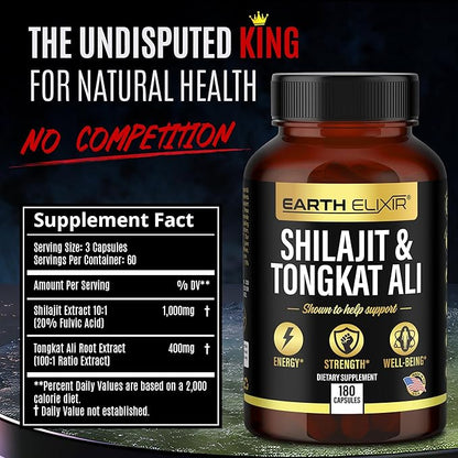 Shilajit 1000mg & Tongkat Ali 400mg (180 Capsules) (20% Fulvic