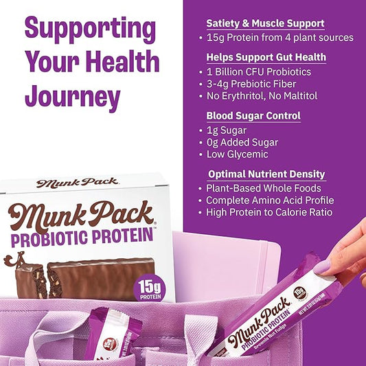 Munk Pack Probiotic Protein Bars, Brownie Nut Fudge - Keto Snacks with Low Sugar, Prebiotics, 15g Protein, 5g Net Carbs - Gluten Free & Diabetic Friendly - 12 Count