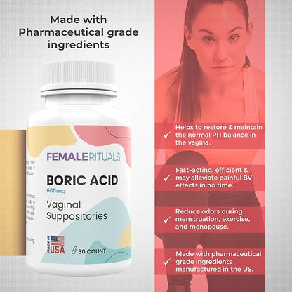Boric Acid Suppositories for Women 600mg 30 Pack