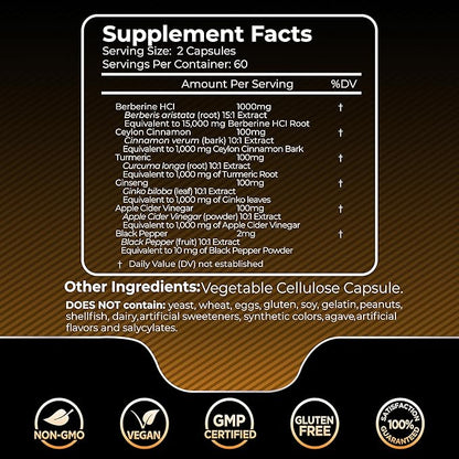 Berberine Supplement 15,000mg 120 Capsules