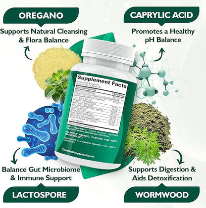 Candida Cleanse - Candida Complex Anti Overgrowth Support with Caprylic Acid, Oregano & Probiotics for Yeast Balance – Supports Gut Health, Digestion & Immune Function – 60 Capsules
