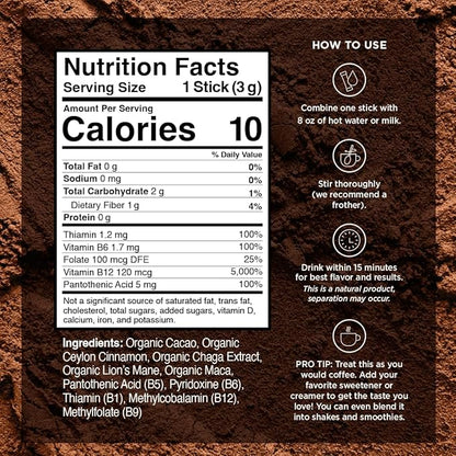 VitaCup Shroom Fuel, Mushroom Based Instant Coffee Alternative Packets, Mushroom Coffee Substitute w/Cacao, Cinnamon, Chaga, Lions Mane, & Maca for Energy, Immune Support, & Focus, 10 ct