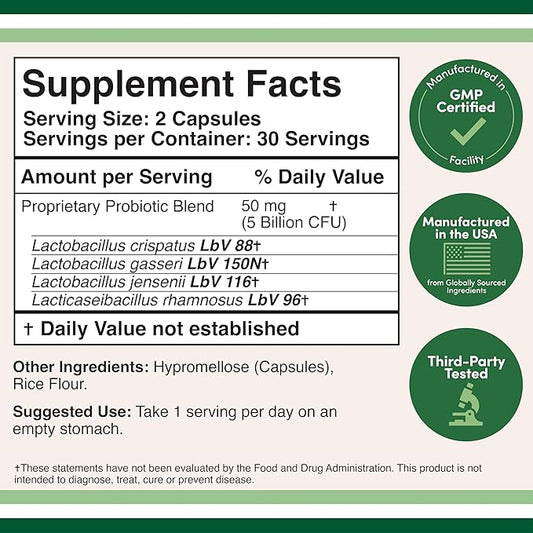 Vaginal Probiotics for Women - Four Probiotics Clinically Studied for Vaginal PH Balance, Vaginal Comfort, Odor Control, and Microbiome Balance (60 Capsules, 5 Billion CFU Per Serving) by Double Wood
