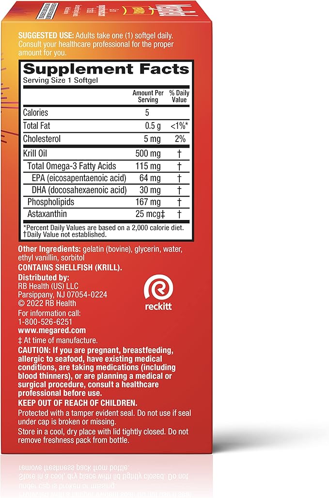 MegaRed Antarctic Krill Oil 500mg Omega 3 Fatty (90cnt box),
