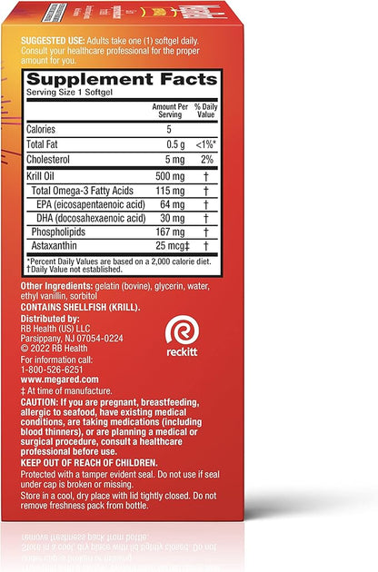 MegaRed Antarctic Krill Oil 500mg Omega 3 Fatty (90cnt box),