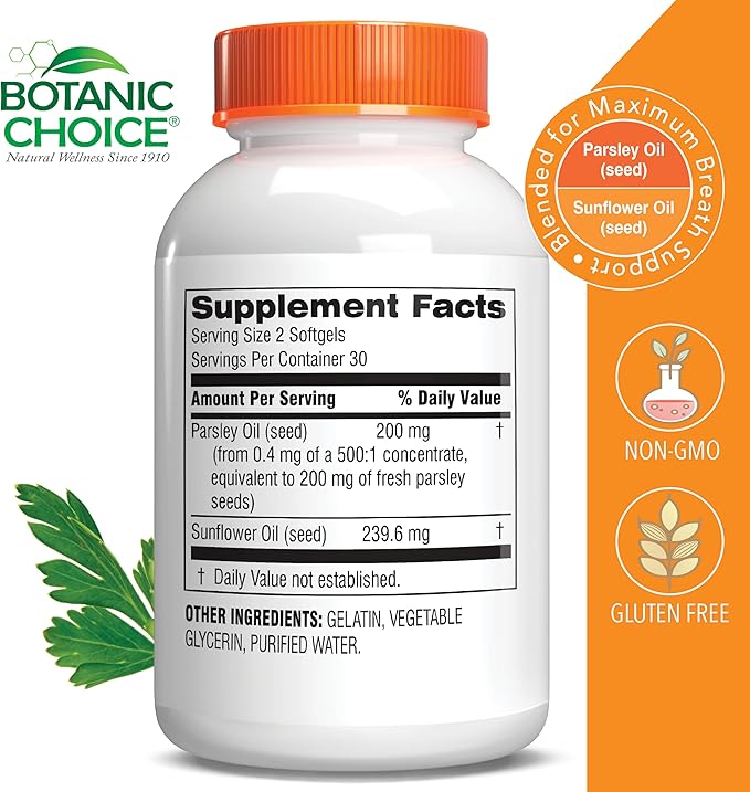 Botanic Choice Parsley Seed Oil-for Bad Breath from Odor-Causing Foods-Odor Neutralizer from Within-Breath Freshener gels-60 Softgels