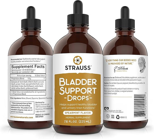 Strauss Naturals Bladder Support Drops Natural Supplements for Urinary System Support, Gluten-Free, Soy-Free, and Non-GMO, 7.6 fl oz.