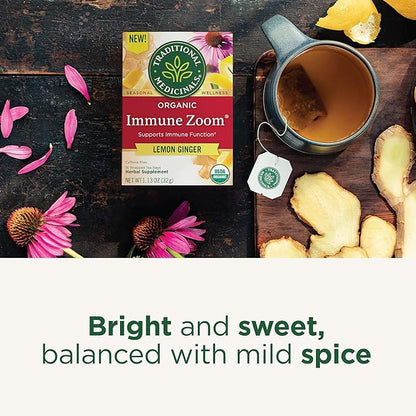 Traditional Medicinals Organic Immune Zoom Lemon Ginger, Supports Immune Function, (Pack of 6) - 96 Tea Bags Total