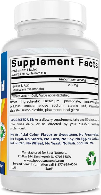 Best Naturals Hyaluronic Acid 200 mg 120 Tablets (120 Count 2))