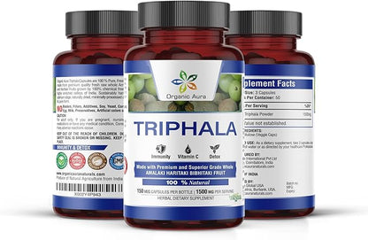 Premium Triphala Capsules. 150 Veg HPMC 1500mg per 100% All
