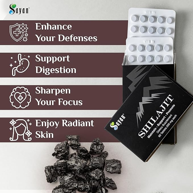 Sayan Shilajit Pure Organic Black Resin (60 Tablets, 1-2 Month