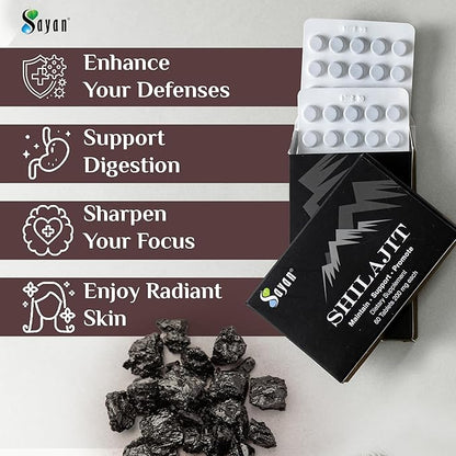 Sayan Shilajit Pure Organic Black Resin (60 Tablets, 1-2 Month