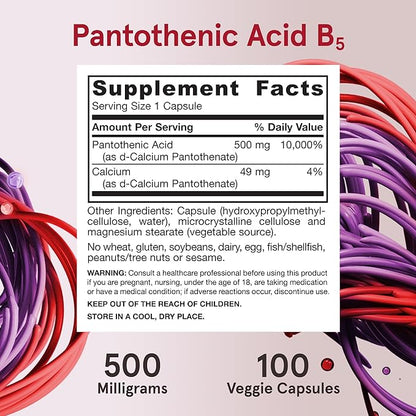 Jarrow Formulas Pantothenic Acid B5 500 B5 for 100 Veggie 100 Day