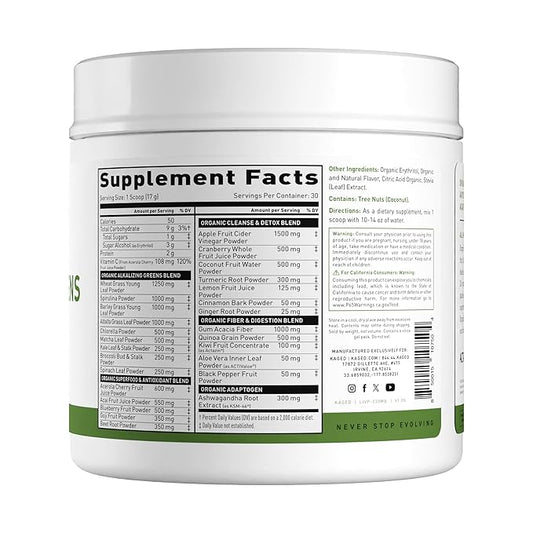Kaged Organic Greens Superfood Powder, Outlive100 Berry, Supergreens, Apple Cider Vinegar, Ashwagandha, 30 Servings