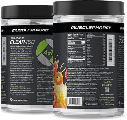 MusclePharm Pro Series Clear-ISO, Clear Protein Powder, 20g Fast-Acting Whey Isolate per Serving Plus BCAAs & L Glutamine | Pro-Grade Muscle Recovery & Growth | Sour Peach Rings, 1.14 lb, 20 Servings