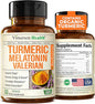 Turmeric, Melatonin & Valerian Root Sleep Aid Supplement. Natural Sleep Aid for Adults with L-Theanine, Ginger & Black Pepper Extract. Melatonin 3mg, Valerian Root Capsules. Relaxation & Sleep Support