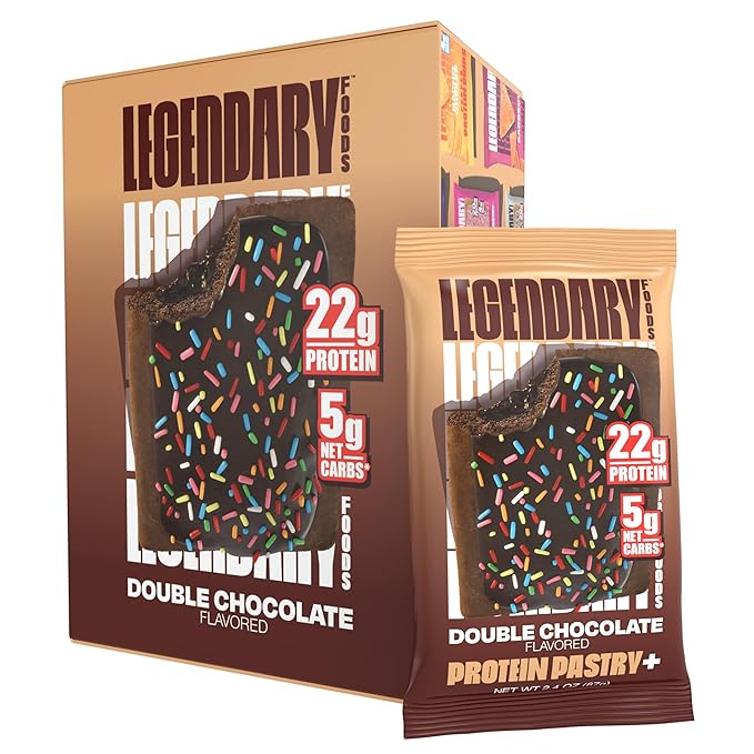 Legendary Foods 22g Protein Pastry+ Premium Low Carb Meal Replacement Bar - Low Glycemic, Gluten Free Protien Snacks - Healthy Keto Snack Box, 8x Zero Sugar Energy Bars - Bariatric Diabetic Friendly