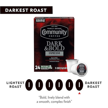 Community Coffee Dark & Bold Espresso Roast Coffee Pods, 72 count, Extra Dark Roast Compatible with Keurig 2.0 K-Cup Brewers, 12 Count (Pack of 6)