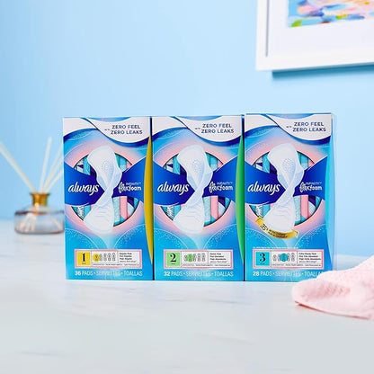 Always Infinity Feminine Pads for Women, 3, Extra 28 count 3 Packs (84 count