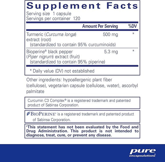 Pure Encapsulations Curcumin 500 with Bioperine - Antioxidant Supplement to Support Joints, Tissue, Liver, Colon & Cellular Health* - with Turmeric Curcumin & Bioperine - 120 Capsules