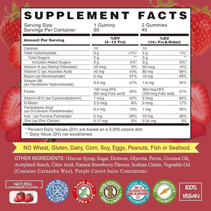 Iron Gummies Supplements for Women & Kids 90 Count
