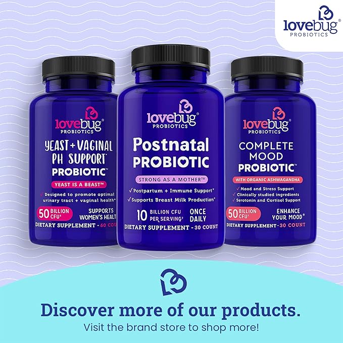 Lovebug Yeast + Vaginal pH Support | Clinically Studied Ingredients for Yeast & UTIs | Multi Strain 50 Billion CFU | 60 Capsules