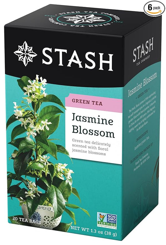Stash Tea Jasmine Blossom Green Tea - Caffeinated, Non-GMO Project Verified Premium Tea with No Artificial Ingredients, 20 Count (Pack of 6) - 120 Bags Total
