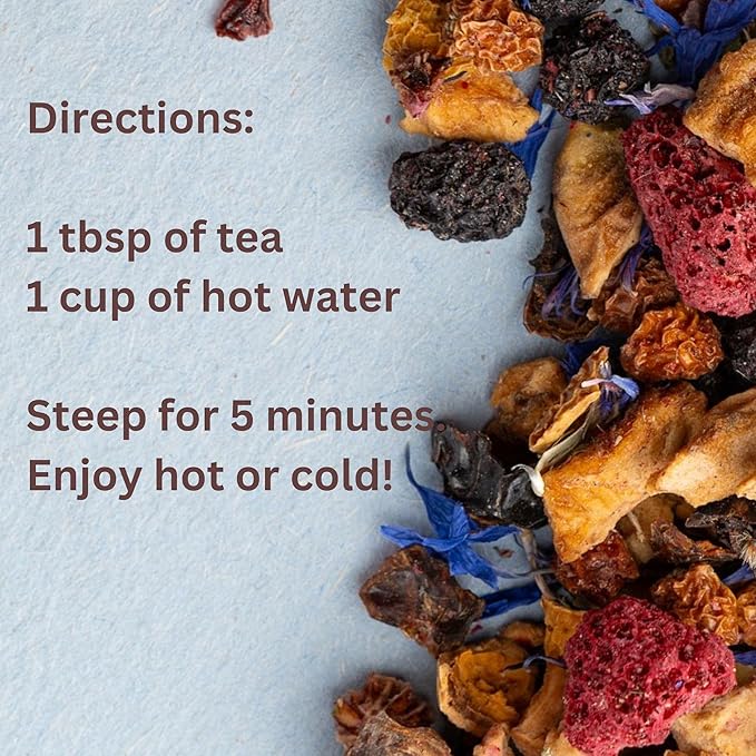 Fruit Tea Loose Leaf – Hot or Cold Brew - Wild Berry Herbal Blend - Rich, Fruity Taste with All-Natural Ingredients – 4oz