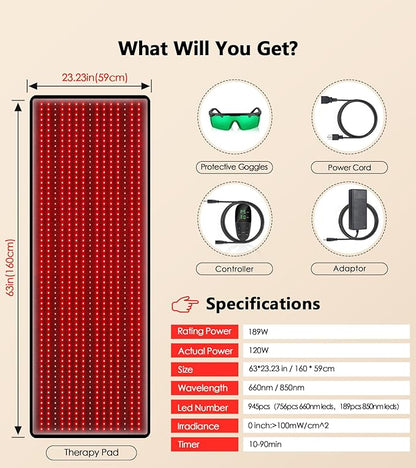 Red Light Therapy Mat, RUISQM 945pcs 63''×22.44'' Large