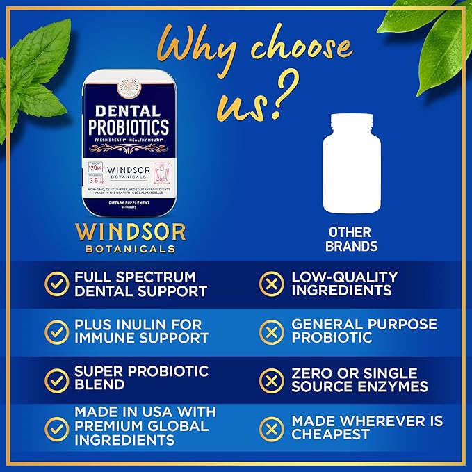 Dental Probiotics for Teeth and Gums - 3BN CFU Lactobacillus Salivarius Acidophilus Casei Paracasei Tablets - Oral Health Probiotics for Mouth & Bad Breath - 45 Chewable Dental Probiotic in a Tin