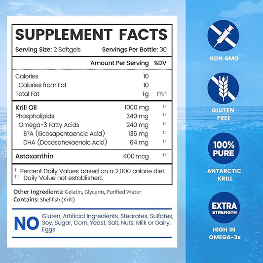 BioEmblem 3 Pack Antarctic Krill Oil 1000mg Softgels, Omega-3s Oil 180-Count Non-GMO, 90 Days