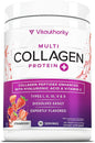 Multi Collagen Peptides Powder for Women and Men Instant Dissolving Grass Fed Hydrolyzed Drink Mix for Beautiful Hair Skin and Nails & Hyaluronic Acid Vitamin C | Strawberry Flavored 30 Servings