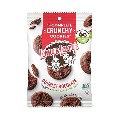 Lenny & Larry's The Complete Crunchy Cookie, Double Chocolate, 6g Plant Protein, Vegan, Non-GMO, 1.25 Ounce Pouch (Pack of 12)