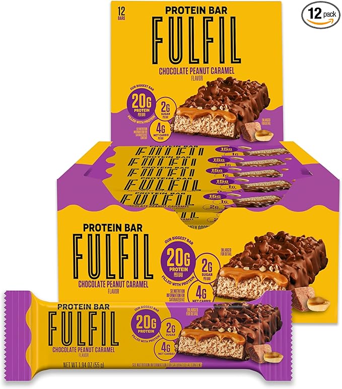 FULFIL Protein Bars, Chocolate Peanut Caramel Flavored, 20g Protein, Pantry Staples, 12 Count